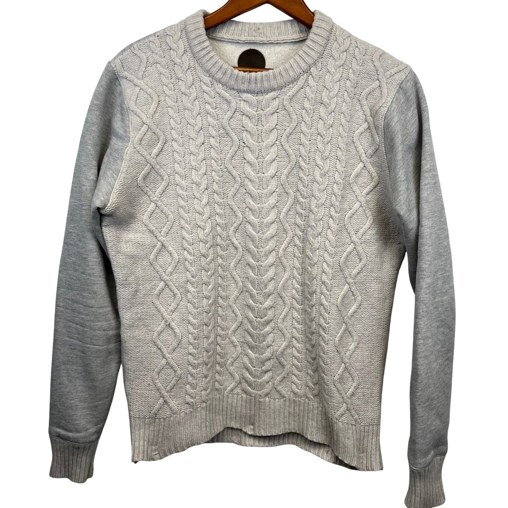Common People Mens Cable Knit Crewneck Sweater Size L Wool Blend Fisherman Core